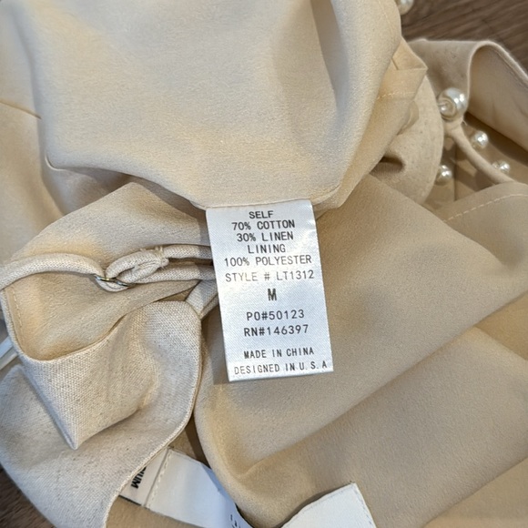 Pearl Details Cropped Top Beige Linen Straps Medium - Picture 10 of 10